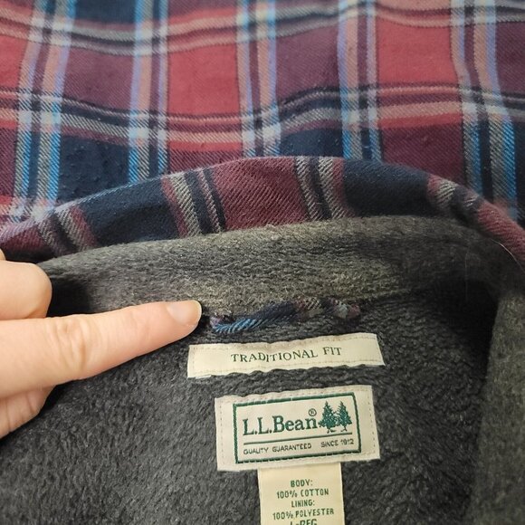 Vintage LL Bean Mens Fleece Lined Flannel Shacket Size L Button Lumberjack - Picture 6 of 11